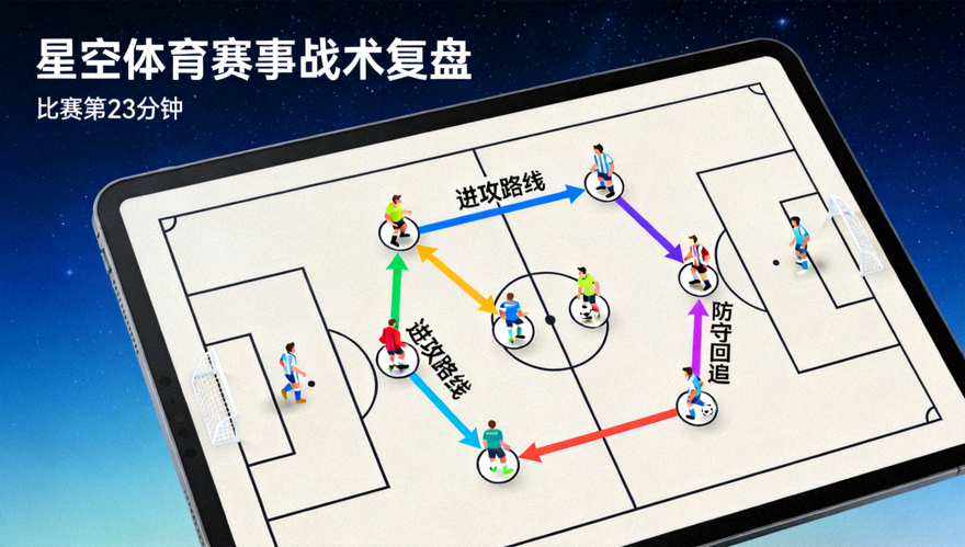 足球战术分析板上的阵型与跑动路线示意，星空体育赛事战术复盘配图